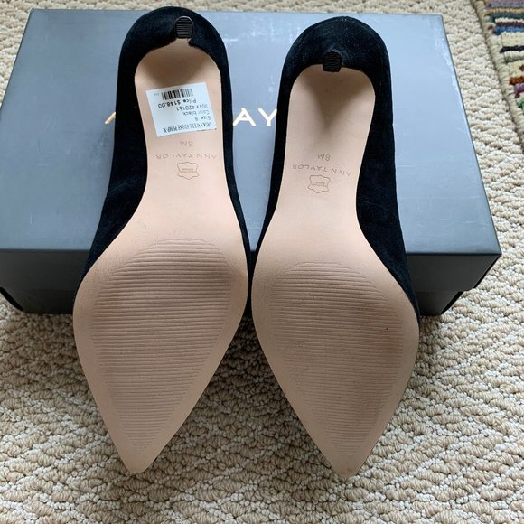 Ann Taylor Jeweled-Brooch Suede Pump, Black - Picture 6 of 8